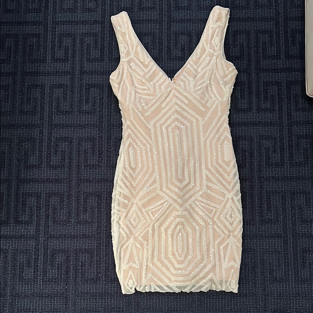 Morgan & Co Cream Sequin Bodycon Mini Dress